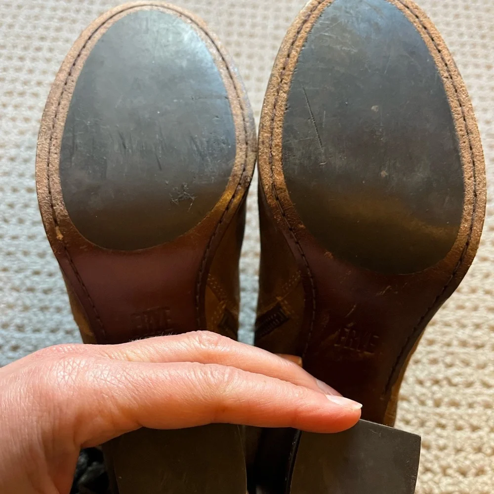 Frye Tan Suede Ankle Boots with Tassel - Picture 4 of 5